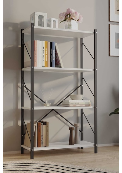 Dört Katli Çok Amaçli Rafli Kitaplik Syah Profil Beyaz Sunta 60x24x115 Cm Mtl017 Siyah-beyaz Dört Katli Çok Amaçli Rafli Kitaplik Syah Profil Beyaz Sunta 60x24x115 Cm Mtl017 Siyah-beyaz