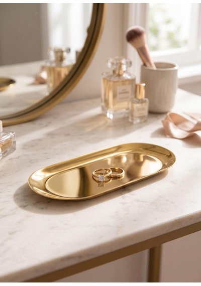The Mia Linea Oval Çelik Servis Tabağı Gold 18 X 8 Cm