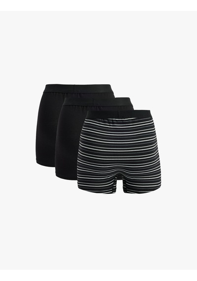 Koton Regular Fit Çizgili Pamuklu 3'lü Boxer Seti Siyah 6slm90030mk