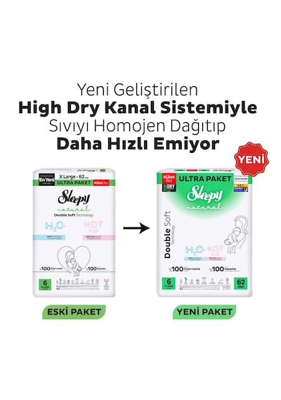 Sleepy Natural Double Soft Ultra Paket Külot Bez 6 Numara Xlarge 62 Adet