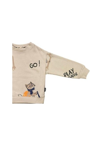 Zekids Erkek Çocuk Go Yazılı Sweatshirt-14665 Taş