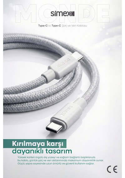 Simex İphone 15-16-17 Serileri Uyumlu - İphone Samsung Redmi Uyumlu - 60w Type-c Hızlı Şarj Kablosu Spk10