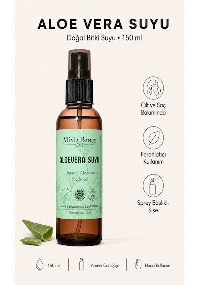 Minia Bahçe Saf ve Katkısız Bitkisel Hidrosol Aloe Vera Suyu 150 ML