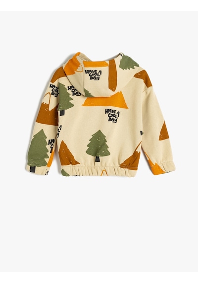 Koton Doğa Temalı Bebek Kapşonlu Sweatshirt Gri Desenli 5wmb10020tk Gri