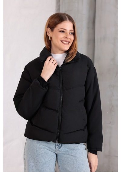 Blayn Jeans Kadın Kapüşonsuz Şişme Mont Siyah