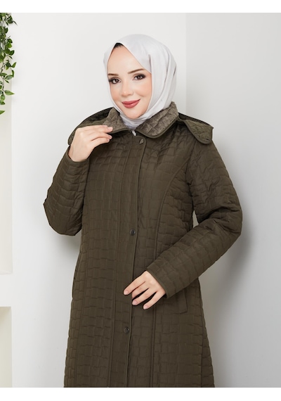 Eslemnur 140cm İçi Velboalı Kapitone Mont Haki