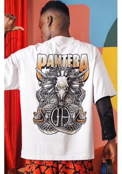 Pantera Rock Metal Müzik Grubu Sırt Baskılı Unisex Oversize Tişör Beyaz