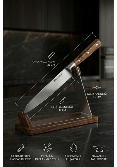 Hand Craft Mutfak Bıçak Seti Et Ekmek Sebze Şef Bıçağı 2 Li Set Günlük Kullanım Mft-2458 Ceviz
