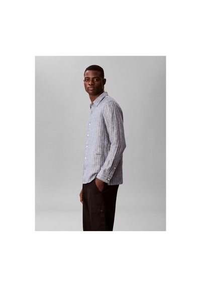Calvin Klein Ls Yd Pınstrıpe Lınen Easy Shırt-16326 Mavi
