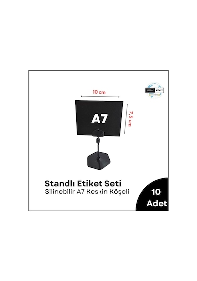 10 Ad Standlı Etiket Tutucu Ve A7 Silinebilir Siyah Etiket Seti