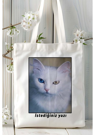 Art Hediye Van Kedisi Kedi Baskılı Bez Çanta Omuz Çantası Kişiye Özel Model 3 Çok Renkli