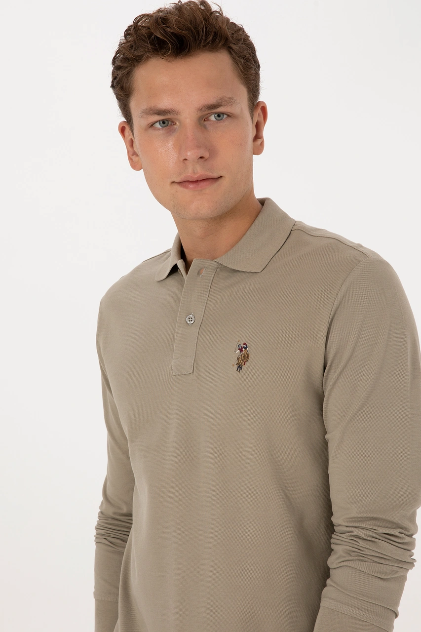 U.S. Polo Assn. Erkek Regular Fit Polo Yaka Açık Haki Basic Sweatshirt 50313772-VR183