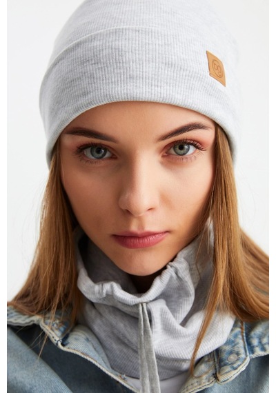 Butikgiz Kadın Balıkçı Style Pamuklu Kaşkorse Terletmez Ultra Hafif Yumuşak Bere Boyunluk Takım Melanj