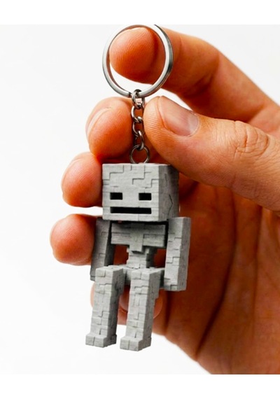 Minecraft İskelet Anahtarlık Hareketli Eklemli Skeleton Figürlü 3d Baskı Anahtarlık Beyaz