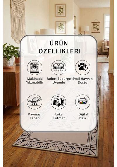Ehl-120 Dijital Baskılı Kaymaz Yıkanabilir Yolluk Gri