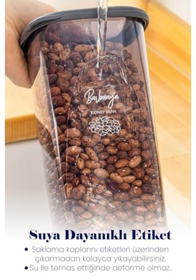 Beyaz Serigrafi Etiketli Kare Erzak Saklama Kabı 12'li Set 4x 0,55 Litre, 1,2 Litre, 1,75 Litre Diğer