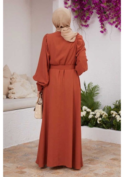 Neways 6583-Krep Elbise Taba