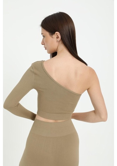 Forever More Tek Omuz Crop Top Vizon-m Altın - Beyaz