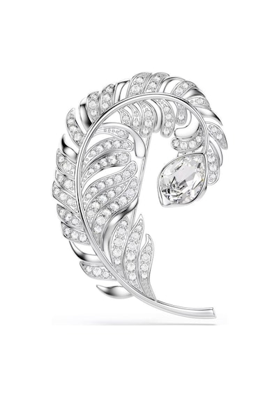 5747549 Idyllia Brooch, Mixed Cuts, Feather, Blue, Rhodium Plated Metalik