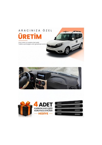 Fiat Doblo 2007-2015 Airbagli Büyük Ekran Uyumlu Torpido Koruma Örtüsü Oto Kılıfı - Siyah