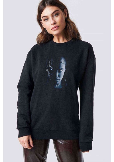 Terminator 3 Rise Of The Machines Baskılı Siyah Kadın Sweashirt