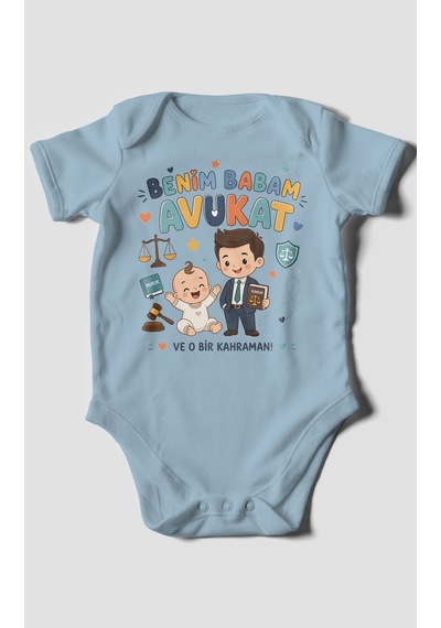 Morivokids Benim Babam Avukat Kısa Kollu Bebek Body %100 Pamuk Bebe Mavisi