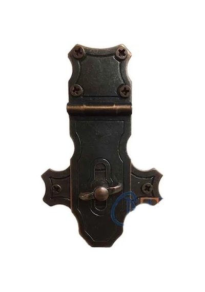 Dekoratif Anahtarlı Sandık Askısı - 40x65mm, Oksit, 1 Adet Kahverengi