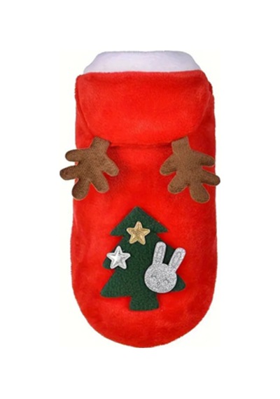 Noel Baba Geyiği Köpek Kostümü Küçük Irk Evcil Hayvanlar İçin Polyester Kapüşonlu Çıtçıtlı Fleece