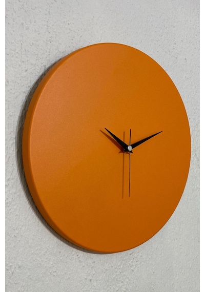 Round Mandalin Model Modern Metal Sıvama Akar Sessiz Mekanizmalı Duvar Saati 30 30cm Turuncu