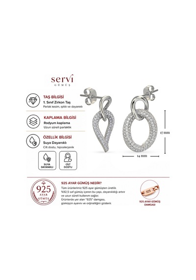 Servi 925 Ayar Gümüş Pavé Damla Küpe -23