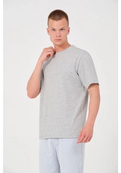 Erkek Düz T-shirt Kısa Kol Bisiklet Yaka Regular Fit Rahat Kalıp Günlük Tişört - Gri