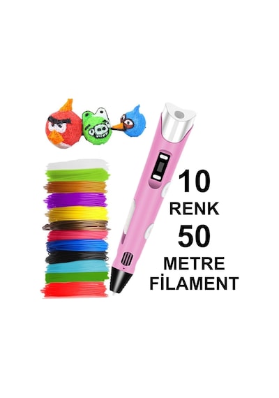 Pembe 3d Kalem Yazıcı 10 Renk 50 Metre 10x5metre Pla Filament