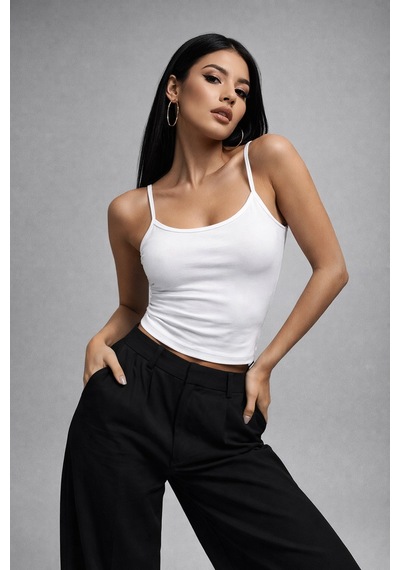 Rich Kadın Beyaz Askılı Crop Atlet Beyaz