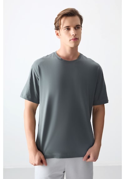 Air Jones Tommy Life Haki %100 Pamuk Kalın Yumuşak Dokulu Oversize Fit Basic Erkek T-shirt - 88353 Haki