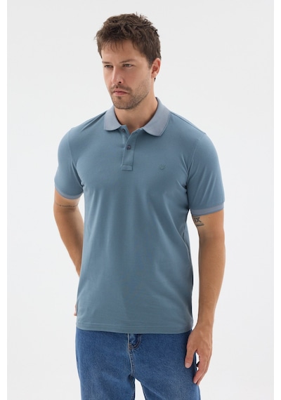 Koyu Mavi Polo Yaka Pike Kısa Kol Slim Fit %100 Pamuk Tişört 1011260171