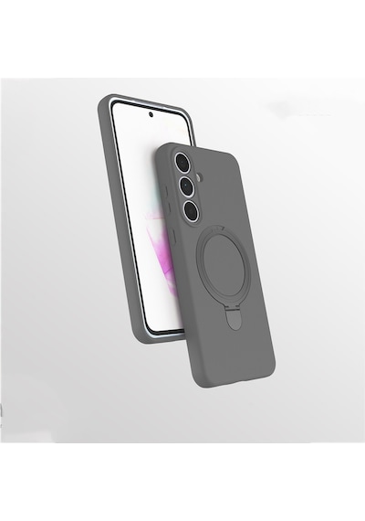 Samsung Galaxy Uyumlu S25 Fe Kılıf M-safe Şarj Özellikli Standlı Zore Samara Kapak Titanyum-Gri