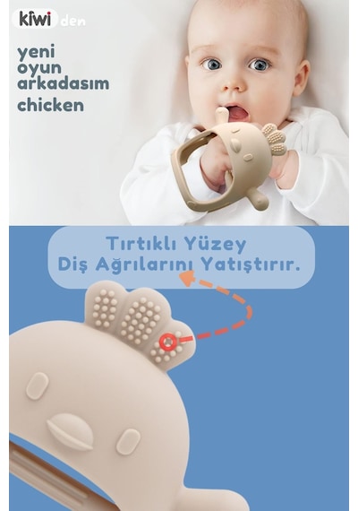 Kiwi Silikon Bebek Diş Kaşıyıcı Seti- Diş Kaşıma Eldiveni Emzik Uçlu Oyuncak Diş Kaşıyıcı Olive-blue