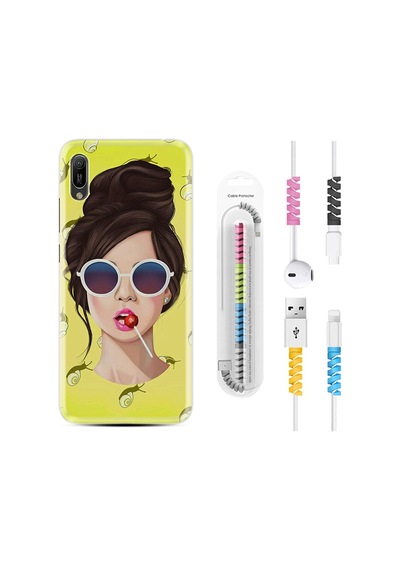 Huawei Y6 2019 Kılıf Kablo Koruyuculu Lollipop Woman 1416