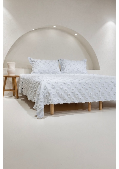 Koza Home Sitra Gri Çift Kişilik Püsküllü Yatak Örtüsü 230x250 2 Yastık 50x Gri