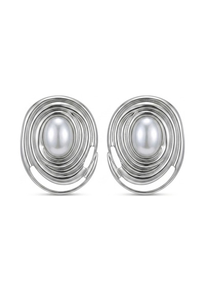 Altın Ve Gümüş Kaplama Oval Tasarım Modern Küpe Gümüş - 875009282 Gümüş