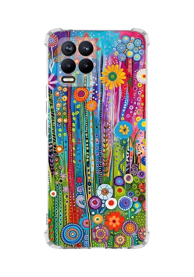 Printify Realme 8 İle Uyumlu Düşlerin Dansı Serisi Folklorik Bahçe Tasarımlı Uv Baskılı Köşe Korumalı Antişok Kılıf Şeffaf