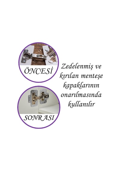 Dolap Kapak Taş Menteşe Tamir Sacı Pratik Onarım Kiti Krom Metal Yuva Tablası 6.5 X 9 Cm 6 Adet