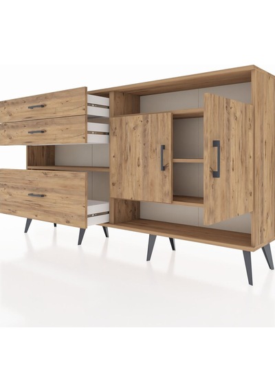Arges Konsol 4 Raflı 3 Çekmeceli 2 Kapaklı 176x30x99 Çam-çam Çam-çam