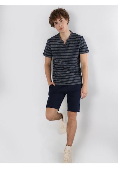 Colin's Colins Regular Fit Çizgili Lacivertvert Erkek Kısa Kol Tişört Cl10628 001