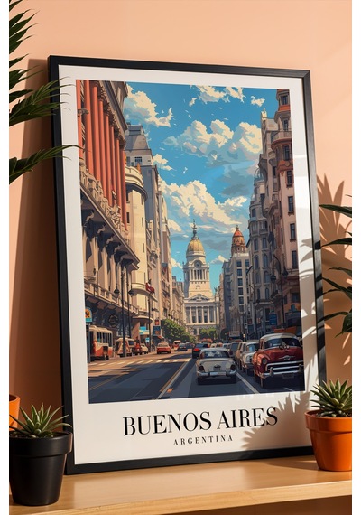 Buenos Aires Argentina Vintage Seyahat Posteri Çerçeveli Tablo - Premium Şehir Elit Duvar Dekoru Siyah
