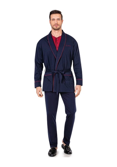 Pierre Cardin 5605 Erkek Çeyizlik 3'lü Rob Pijama Takım-lacivert Lacivert