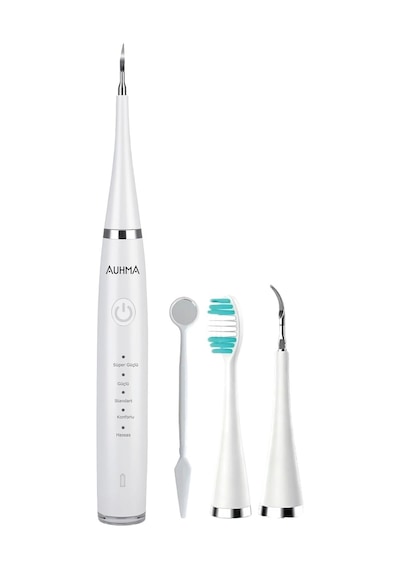 Auhma Amf14 Şarjlı Ultrasonik Diş Temizleme Cihazı Ve Elektrikli Diş Fırçası Seti 5 Çalışma Modu, Ipx8 Su Geçirmez, Tartar Temizleyici Scaler Başlık, 3 Yedek Fırça Ve Ağız Aynalı, Beyaz