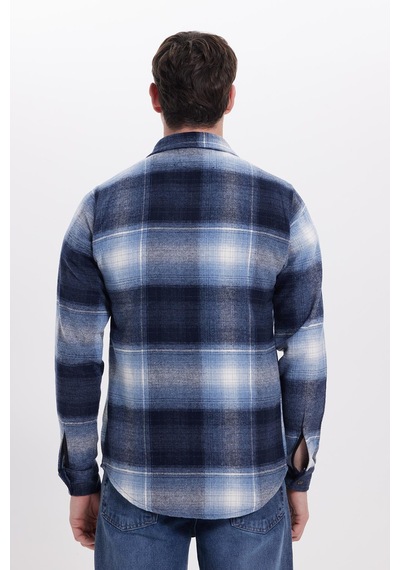 Tudors Erkek Slim Fit Dar Kesim Kareli Kışlık Oduncu Gömlek-42197 Mavi