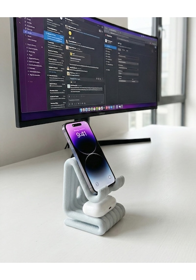 Masaüstü Kaymaz Taban Telefon Ve Tablet Standı - Kulaklık Ve Not Kağıdı Bölmeli-kiremit Bebek Mavisi