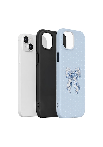 Velvoria Valestra Blue Toile Bow Apple iPhone Uyumlu 15 Darbe Korumalı Kılıf Valestra Select - Blue Toile Bow